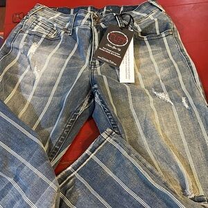 Cowgirl Tuff Blue Striped Boyfriend Jeans